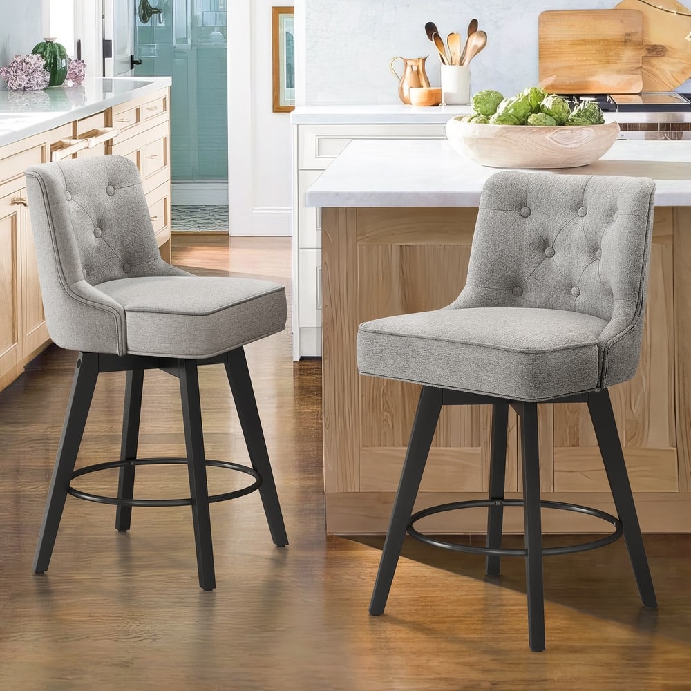 26 in. Counter Height Stool Modern Upholstered Swivel Set of 2 Bar Stools with Back