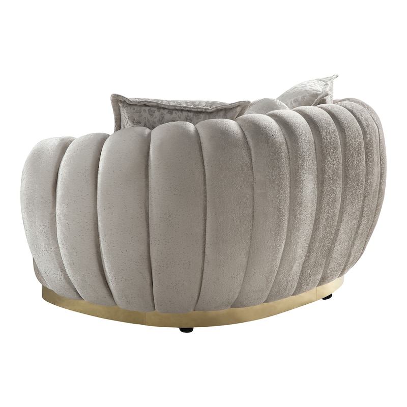 Furniture of America Vesper Glam Metallic Taupe Curved Back Loveseat with Accent Pillows