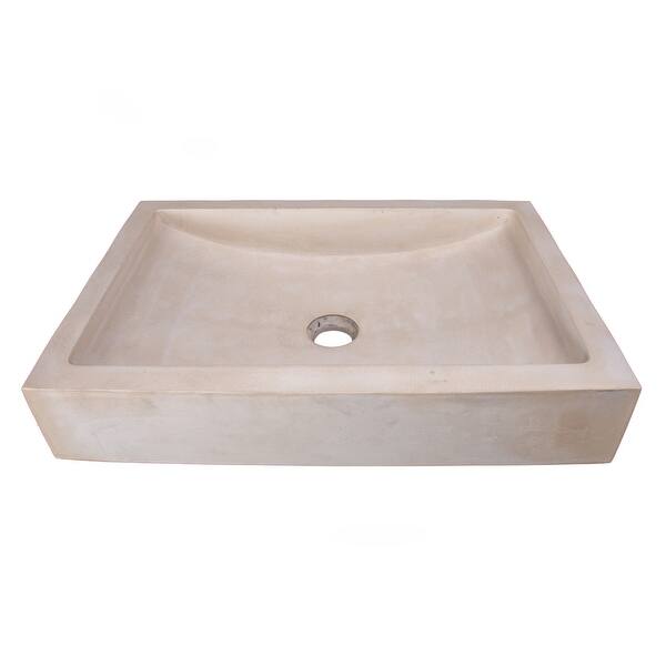 Eden Bath Shallow Wave Concrete Rectangular Vessel Sink Cream Overstock 27539797