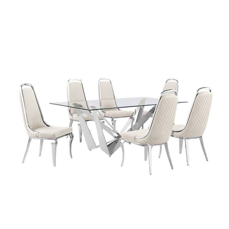 Best Quality Furniture D400/1-SC310-7 Dining Set with 78" 12mm Glass with Bevel