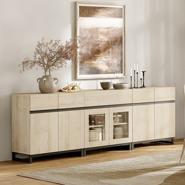 WAMPAT Modern Sideboard with Adjustable Shelves and Drawer, 3 in 1 Storage Cabinet with Glass Doors for Living Room, Kitchen - Bed Bath & Beyond