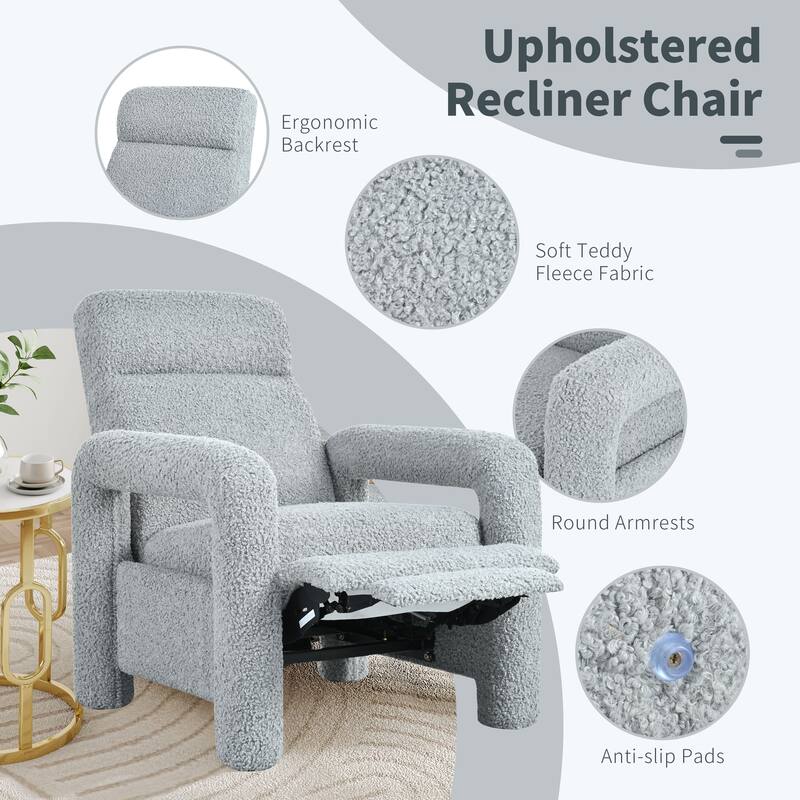 Push Back Recliner Armchair, 31.25" Teddy Upholstered Single Sofa Chair with 3-Position Adjustable Backrest for Living Room