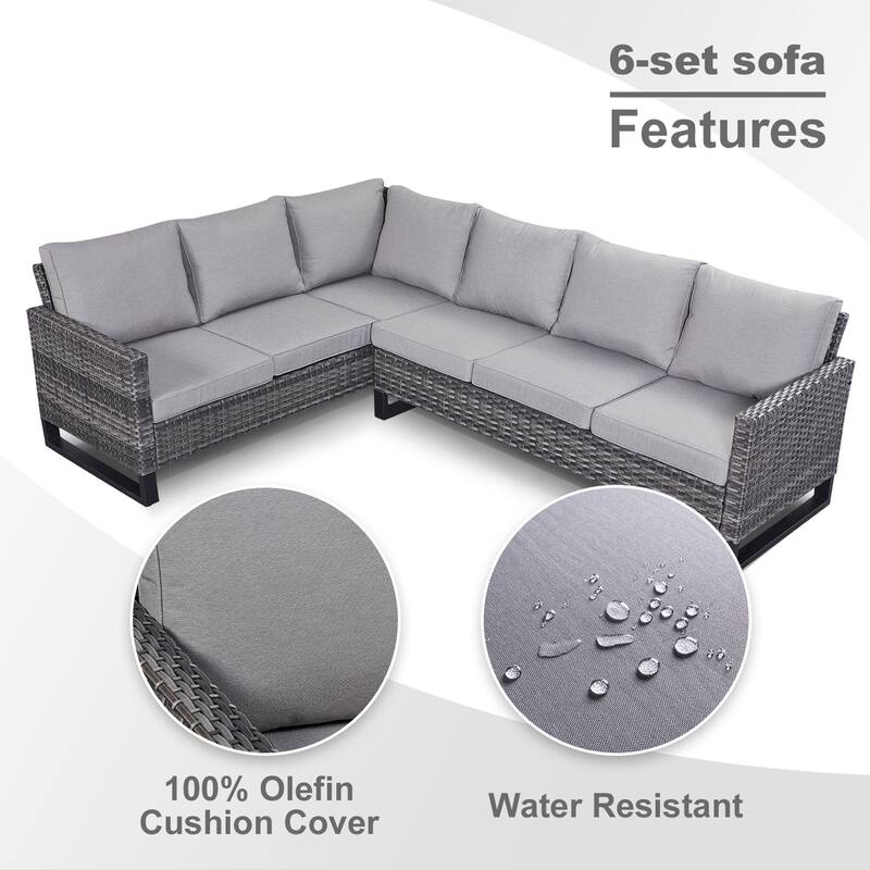 Gymojoy L-Shaped Outdoor Corner Sectional Sofa 6-seats Couch Conversation Set
