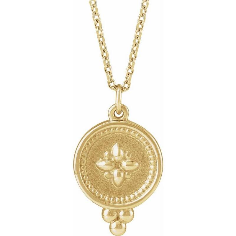 Curata 14k Yellow Gold Polished Beaded Disc 16-18" Necklace 15.8x10.7 mm