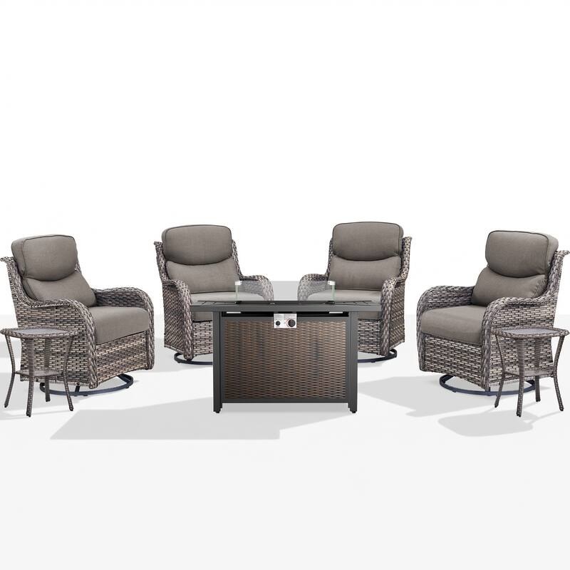 Pocassy 43" Fire Pit Table with Outdoor Swivel Chair Set