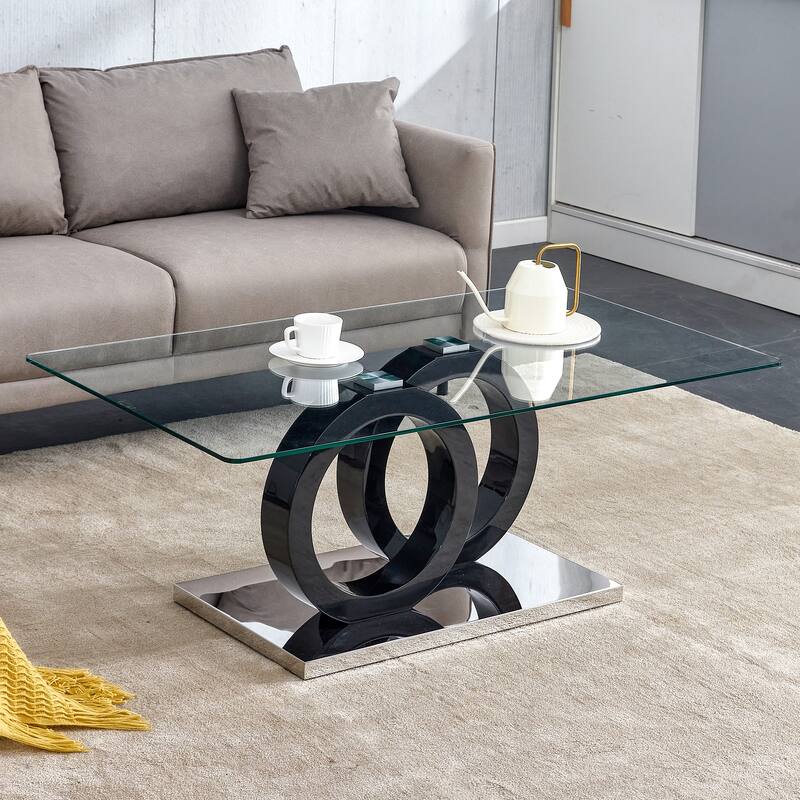 Rectangular Coffee Table withTempered Glass Tabletop