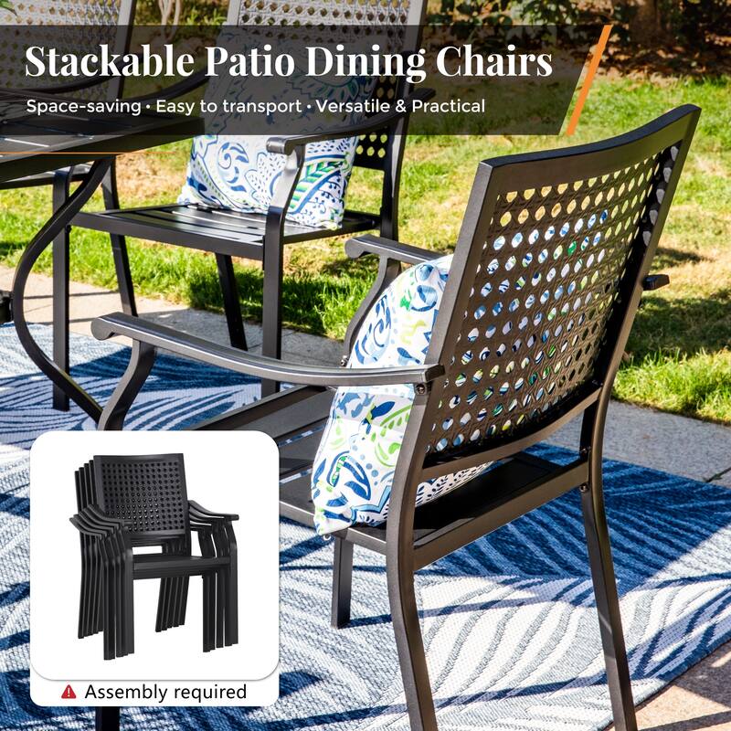 MAISON ARTS 7-Piece Patio Dining Set Metal E-coating & Stackable Patio Dining Chairs
