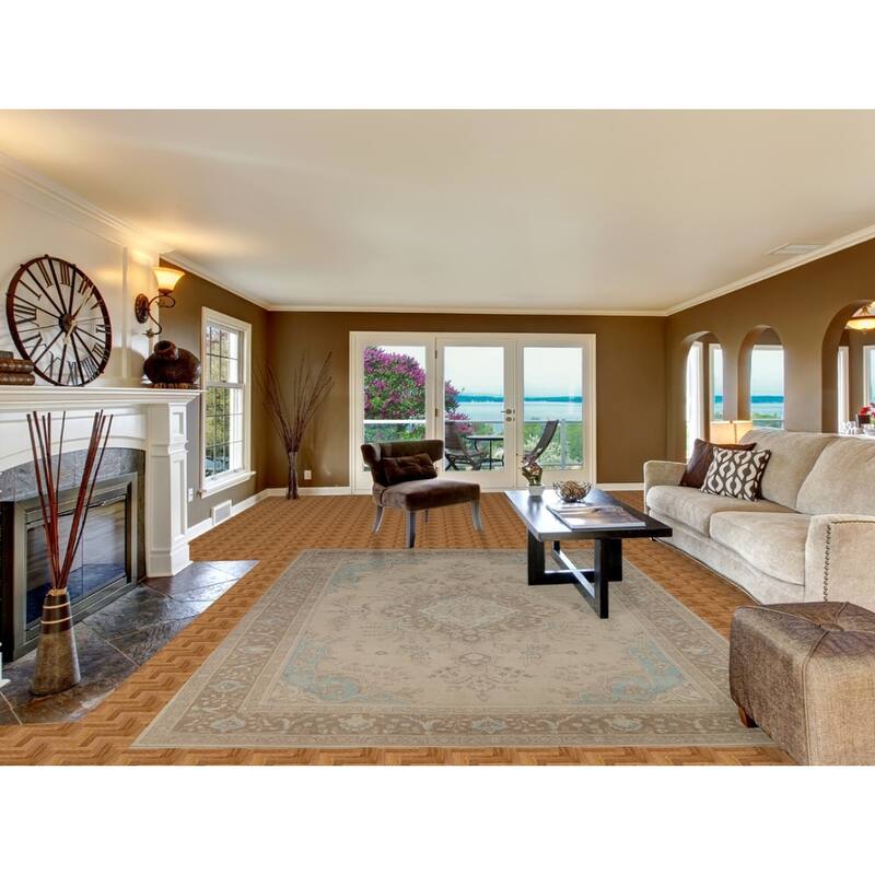 Hand Knotted Oriental 100% Wool Carpet Traditional Floral Beige & Ivories Tabriz Area Rug - 11' 2'' X 7' 7''