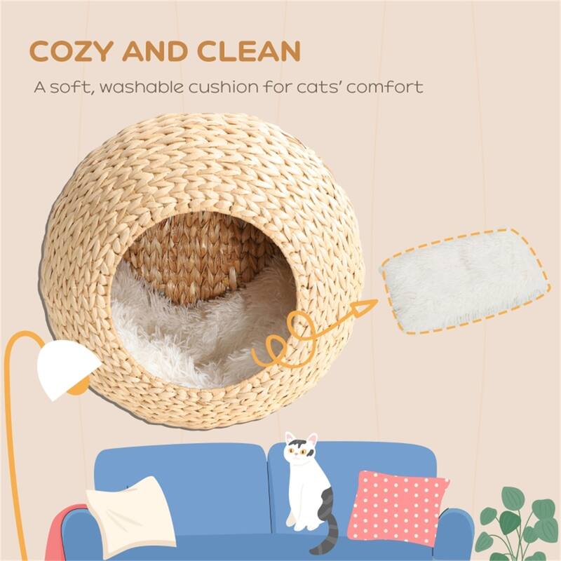 Natural Cattail Cat Shelf Condo with Soft Washable Cushion -Easy Installation for Cats Up to 10 lbs - 17.7" W x 9.8" D x 17.7" H