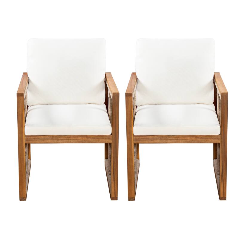 Christopher Knight Home - Valmont Modern Outdoor Acacia Wood Dining Arm Chair with Rope Back & Washable Cushion, Set of 2