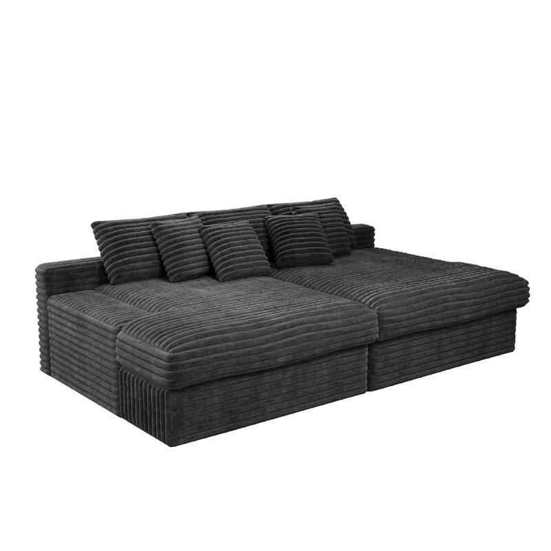 Roomfitters 118.1" Modular Sectional Sofa, 2-Piece Compressed Cloud Couch, No Assembly Required, Plush Corduroy, Grey