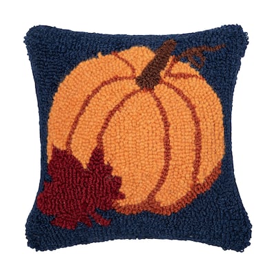 Autumn Pumpkin Thanksgiving Hooked Petite Accent Pillow, 10" x 10"