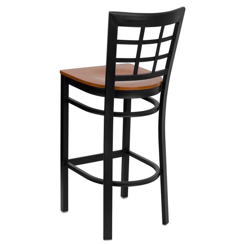 Window Back Metal Restaurant Barstool - 16"W x 19"D x 41.75"H - 16"W x 19"D x 41.75"H