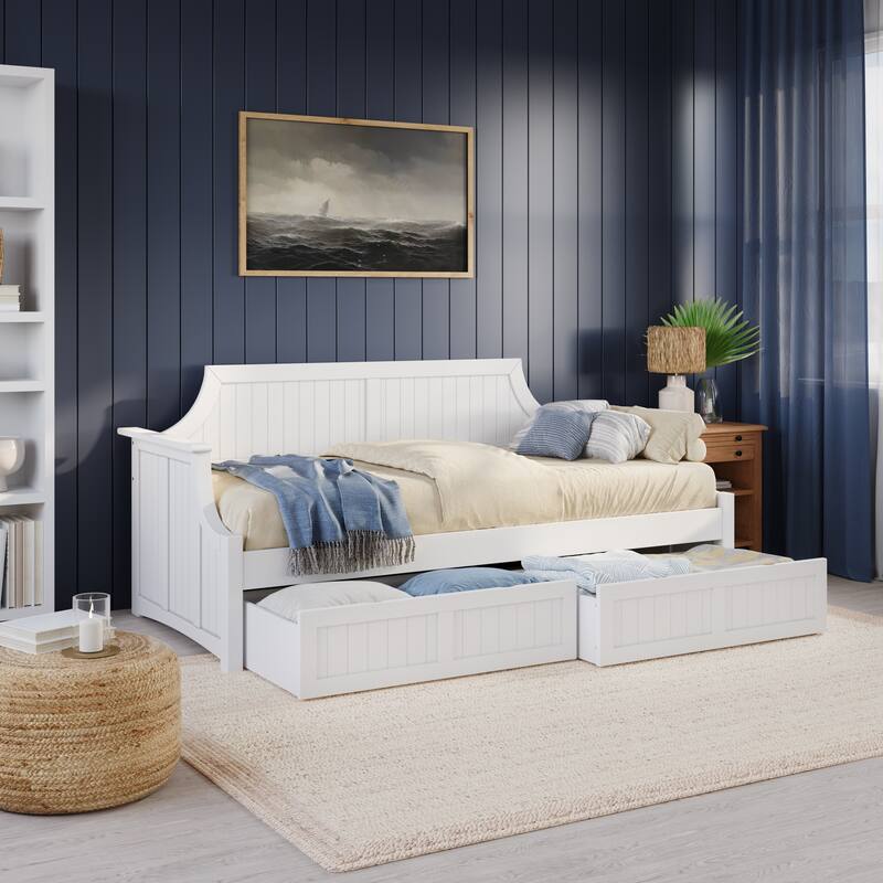 Cambridge Twin Wood Daybed with Set of 2 Drawers - White