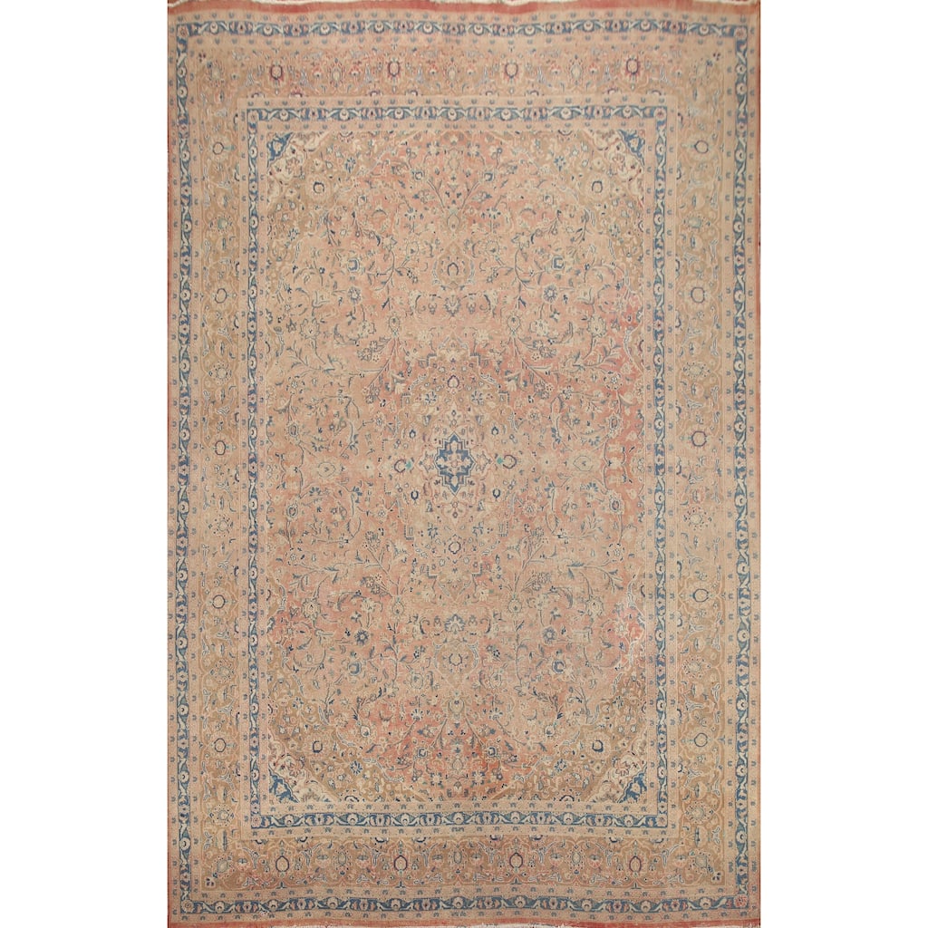 Hand Knotted Oriental 100% Wool Carpet Traditional Floral Pink Mashad Area Rug - 12' 10'' X 9' 6''