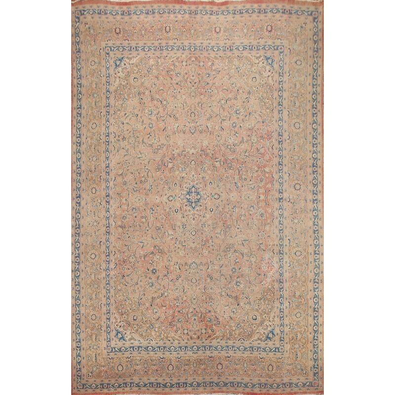Hand Knotted Oriental 100% Wool Carpet Traditional Floral Pink Mashad Area Rug - 12' 10'' X 9' 6''