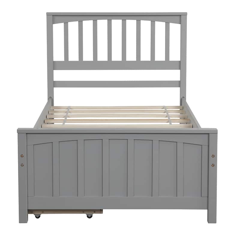 Elegant Twin Size Platform Bed with Drawers, Solid Pine Wood Storage Bed with Fence-shaped Headboard and Footboard