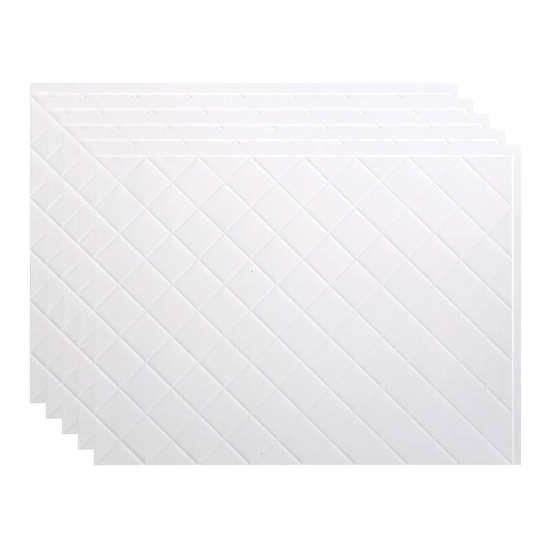 Fasade Quilted Decorative Vinyl 18in x 24in Backsplash Panel in Matte White - 5 Pack