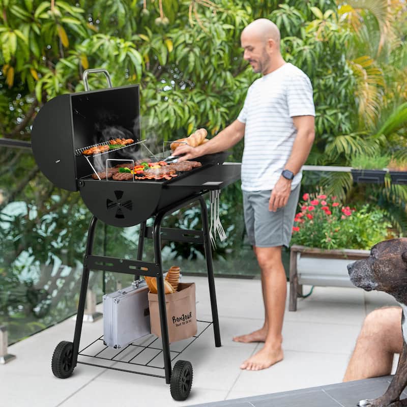 Royal Gourmet CC1624 Barrel Charcoal Grill with Side & Front Shelves