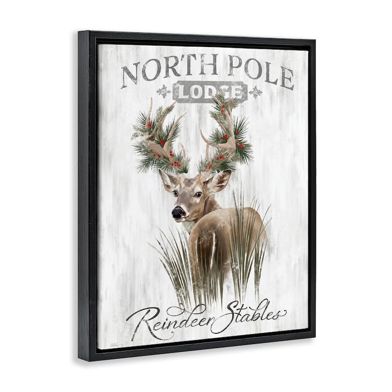 Stupell Festive Winter Reindeer Lodge Framed Floater Canvas Wall Art Design By Cat Thurman Designs