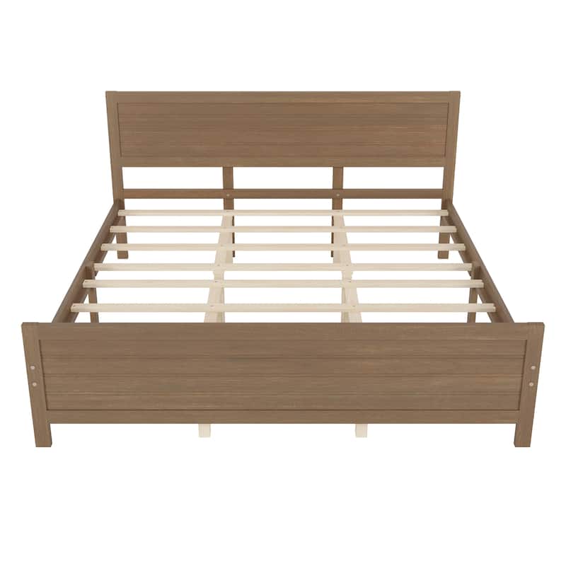 Wood Platform Bed Frame with Headboard and Wood Slat Support