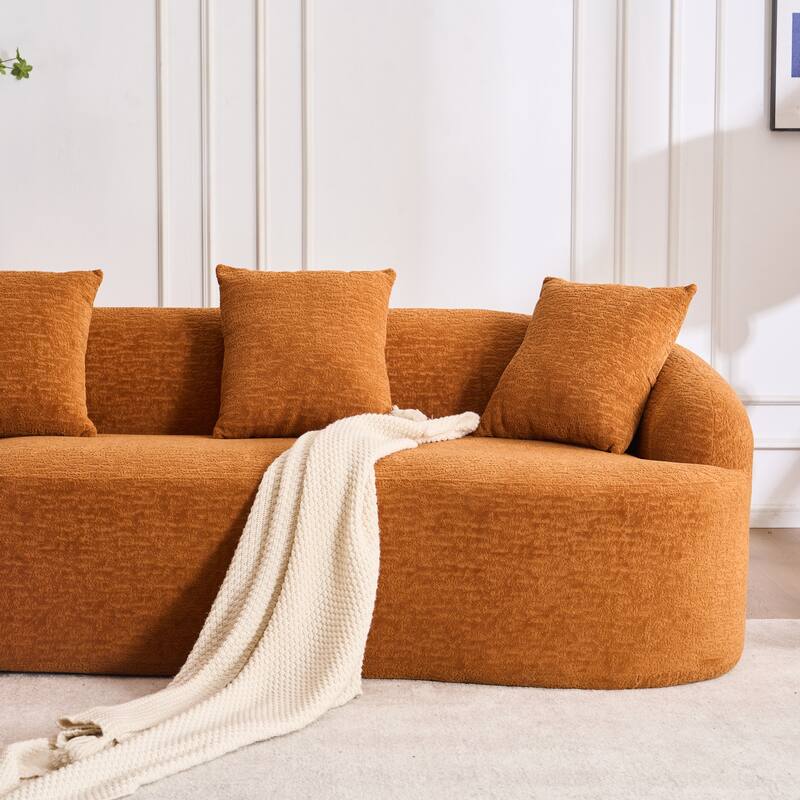 L-Shaped Sectional Sofa with Curved Chaise, Chenille Boneless Cloud Sofa, Modular 4-Seater Sofa with 4 Throw Pillows