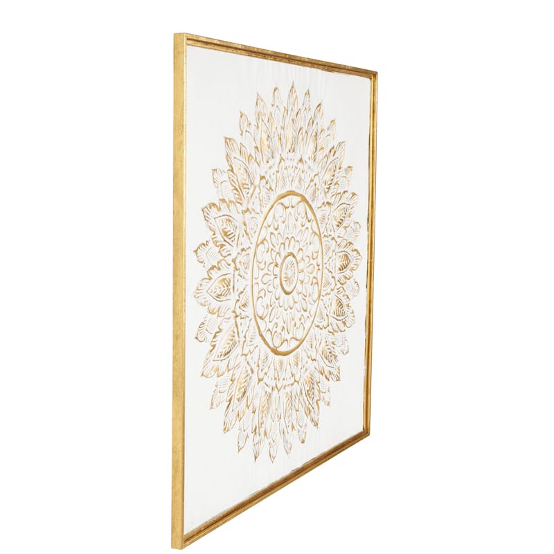 Metal Floral Leaf Mandala Wall Decor with White Backing - Gold - Roche River Decor