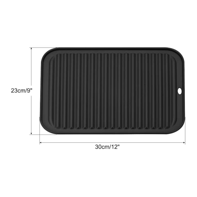 Dish Drying Mat, Reusable Sink Drain Pad Heat Resistant for Kitchen - 12 x 9 x 0.24 inch - Black