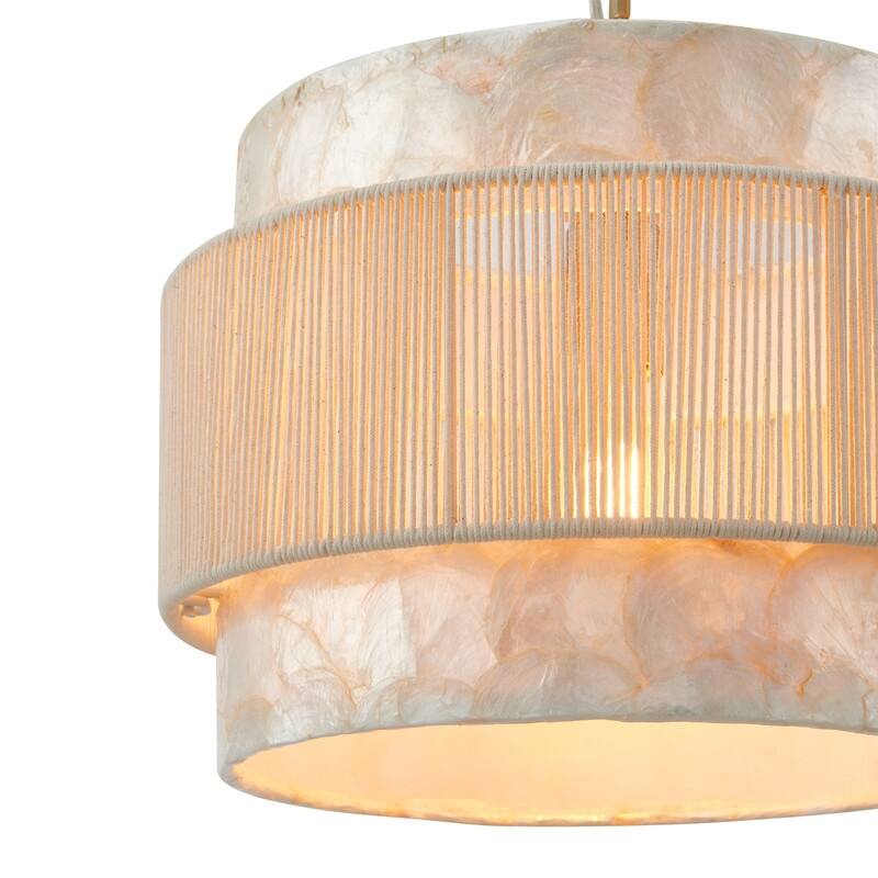 KAWOTI 3-Tire Seashell Pendant Light with Cotton Rope Shade