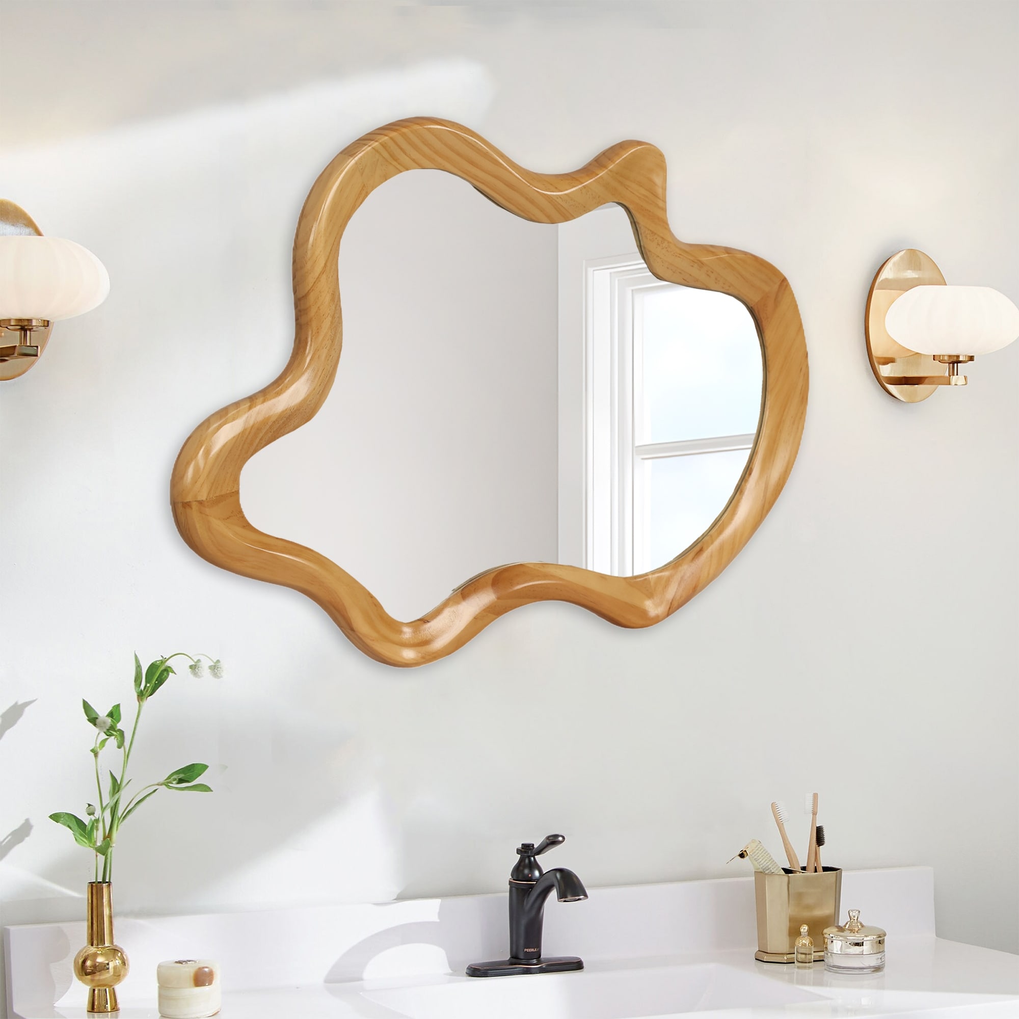 GDF Studio - Elara Irregular Wooden Wall Mirror - On Sale