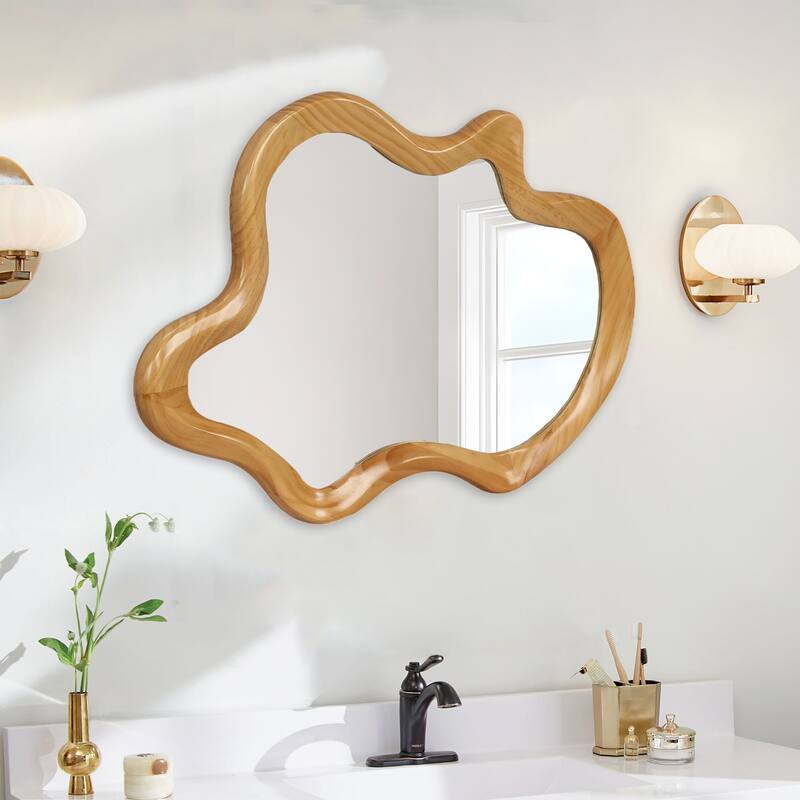Irregular Natural Wood Frame Wall Mirror - Decorative Accent for Home - Natural Wood