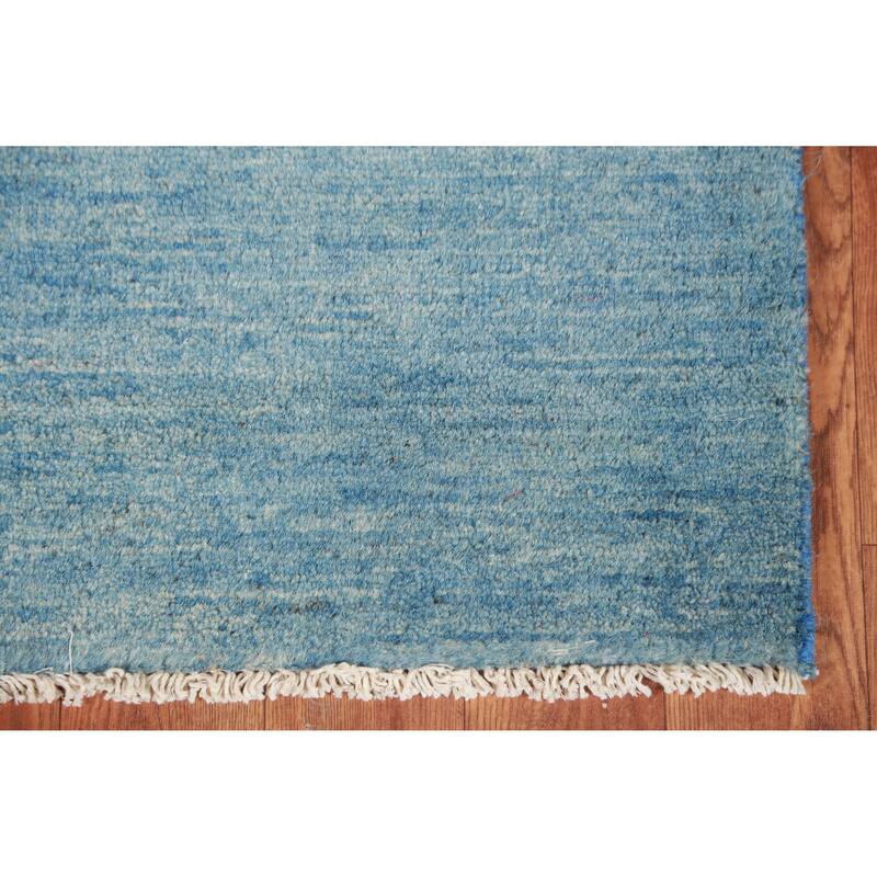 Striped Blue Modern Gabbeh Oriental Rug Hand-Knotted Wool Carpet - 3'2" x 4'9"