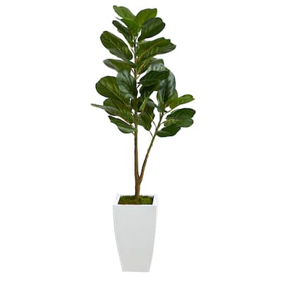 4' Fiddle Leaf Fig Artificial Tree in White Metal Planter - 13"