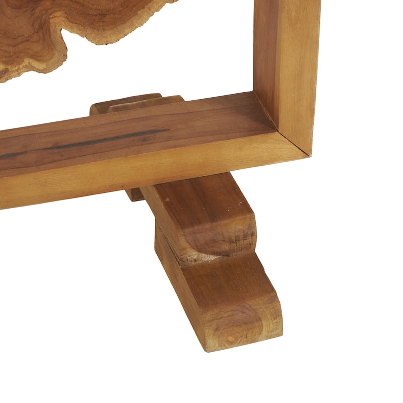 Teak Wood Tall Live Edge Freestanding Partition Room Divider Screen with Large Tree Trunk Pieces - Brown - Roche River Decor