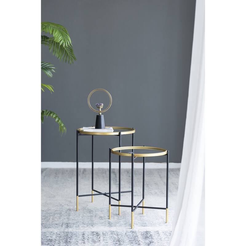 Nesting Side Tables Set of 2 with Glass Tops and Metal Frame