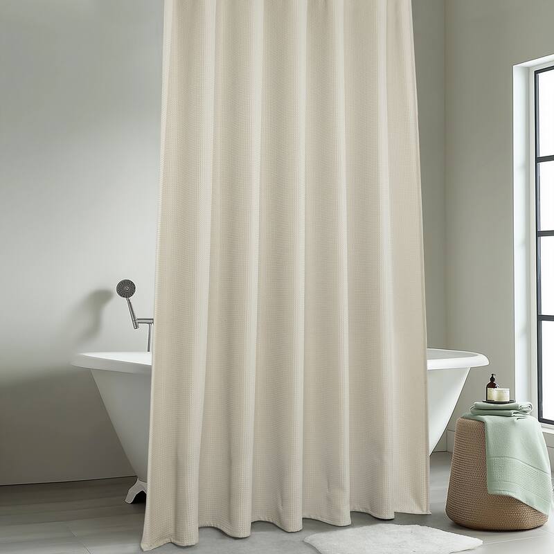 Exclusive Fabrics Modern Waffle Heavyweight Shower Curtains with Hooks Included, 71 Inches Long (1 Panel)