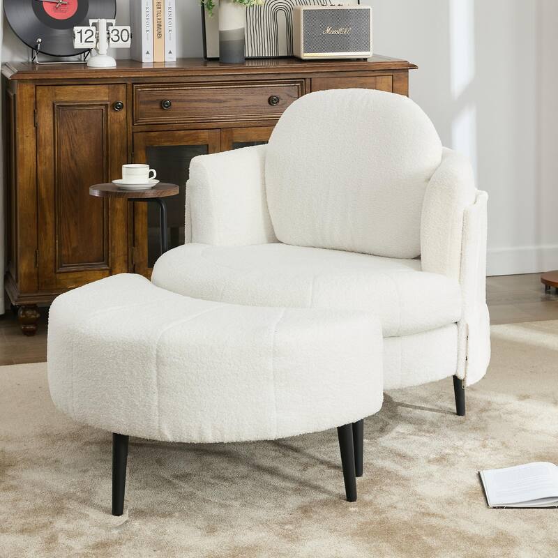 42" Modern Velvet Fabric Accent Chair with Ottoman Set