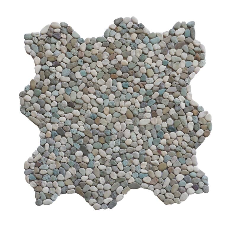 White Green Mini Pebble Mosaic Backsplash Tiles for Kitchen Walls, Shower Bathroom Floors 12" X 12" (11 Sqft per case)