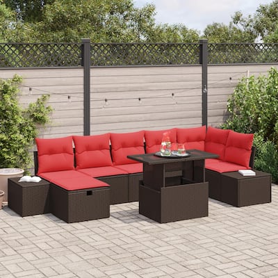 vidaXL 8 Garden Sofa Set with Cushions Black/Brown/Grey Poly Rattan - 125.6 x 60.6 x 27.2