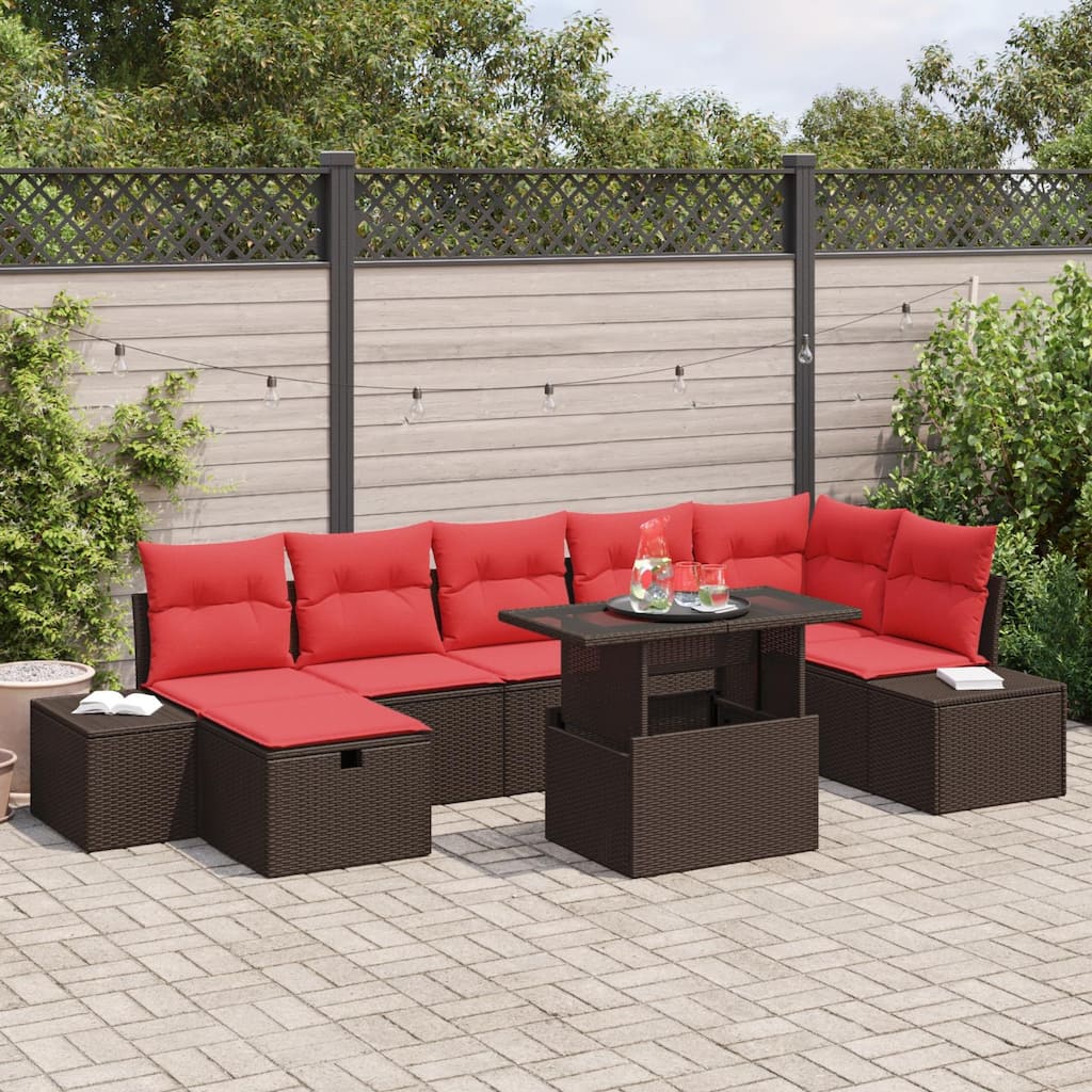 vidaXL 8 Garden Sofa Set with Cushions Black/Brown/Grey Poly Rattan - 125.6 x 60.6 x 27.2