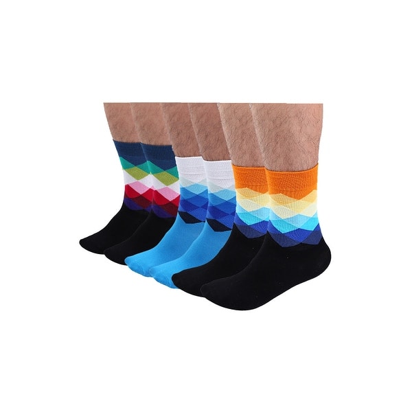 Argyle Dress Socks Rainbow Color Funky Blue Orange Sky Blue 6 Pairs Black Blue Overstock 25671003