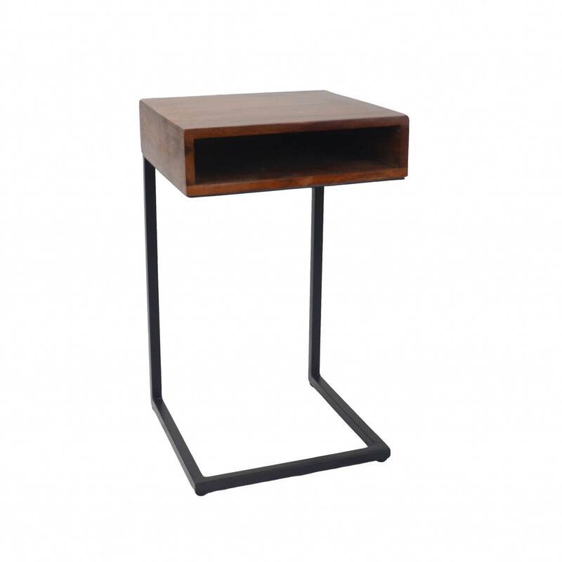 Natural Wood Square End Table with Frame Base for Living Room - 14” x 14” x 24” (D x W x H) - Multi