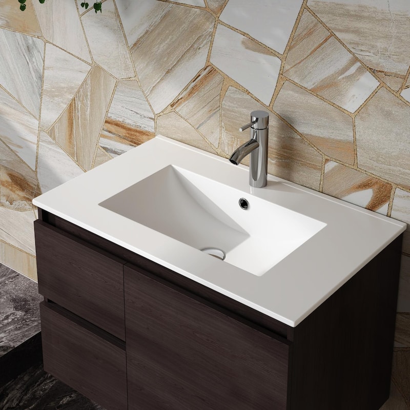 GDFStudio - Mason Contemporary Drop-In Ceramic Bathroom Sink for Vanity Cabinets