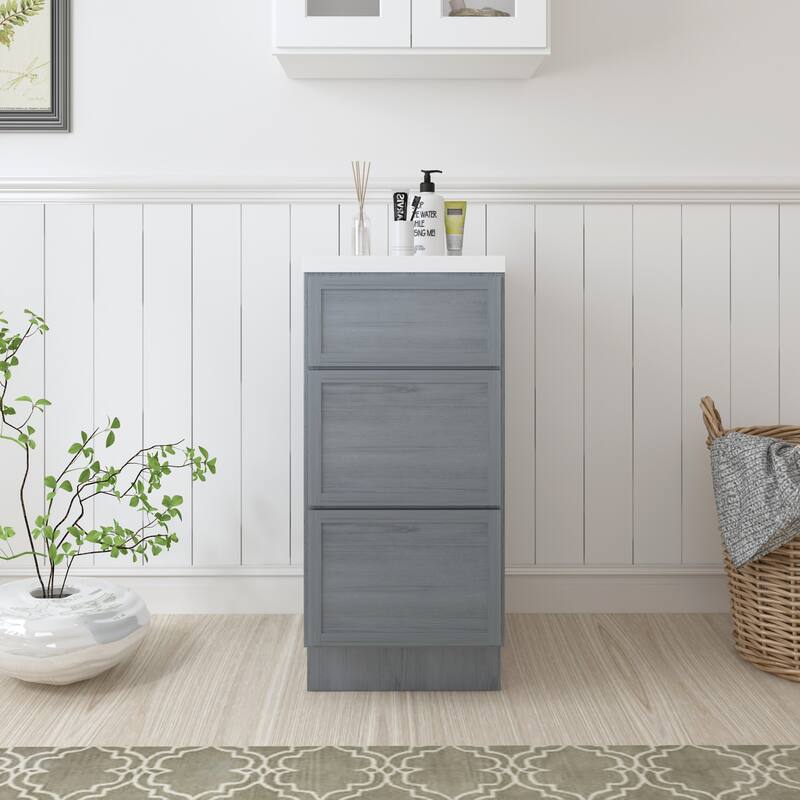 Vanity Art 15" Freestanding Single Base 3 Drawers Storage Cabinet - Smoky Gray