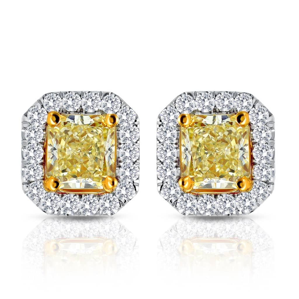 Auriya 14k Gold 1ct TDW Yellow Cushion Cut Diamond Earrings (F-G, VS1-VS2)