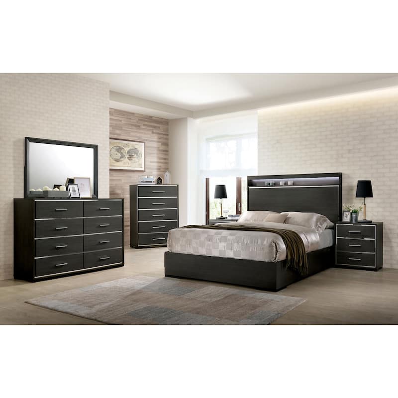Furniture of America Kastela Modern Grey Wood Bed w/ LED Headboard