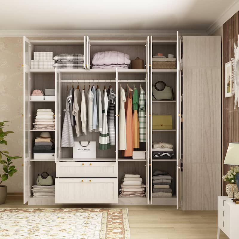 Combo Elegant Light Gray Wardrobe Modular Closet Configuration Armoire - 98.4x86.6Inch(Corner)