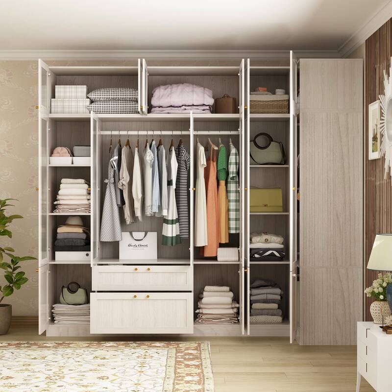 Large Glass Combination Cabinet: Contemporary Storage Closet Armoires