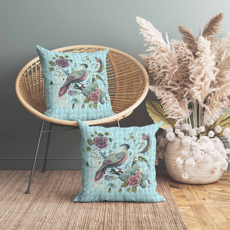 Songbird Rose Radiance Indoor/Outdoor Reversible Throw Pillow Blue