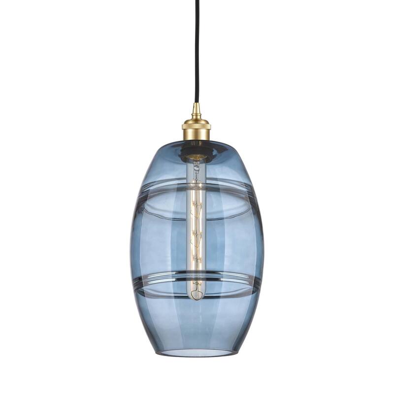 Innovations Lighting 516-1P-10-8 Vaz Pendant Vaz 8" Wide Mini Pendant - Satin Gold / Princess Blue